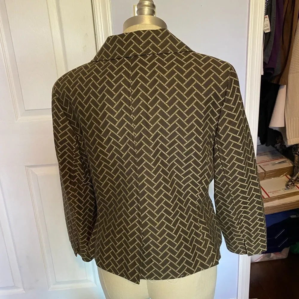 Ann Taylor Loft Jacket‎ Women's 10 Classic 3 Button Brown & Tan Office Blazer